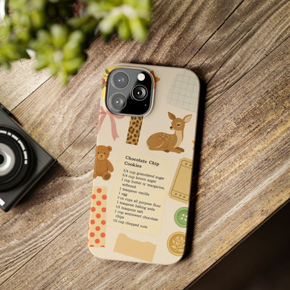Slim iPhone Case — Cozy Baking & Teddy Pattern (Recipe, Deer, Buttons)