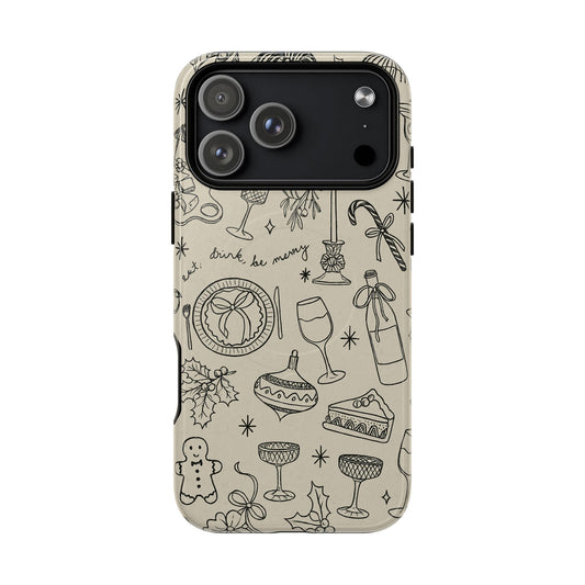 Festive Doodle iPhone Case (’drink, be merry’ Holiday Design) | compatible with MagSafe - Shamo's