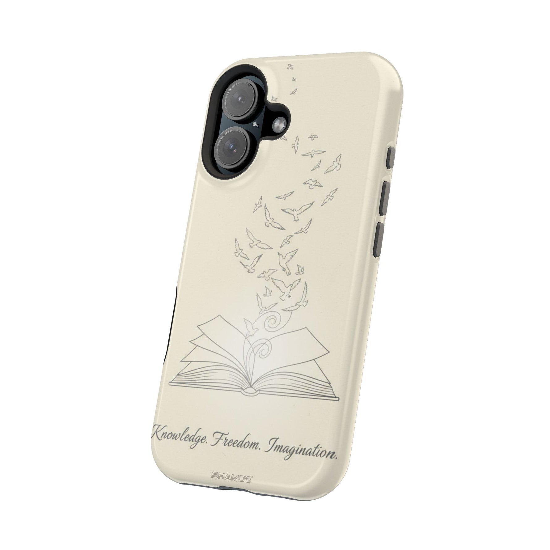 'Knowledge, Freedom, Imagination' Book & Birds Minimalist Magnetic Impact-Resistant Phone Case with MagSafe