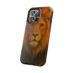 iPhone case with realistic lion face design, showing size for iPhone model with triple camera