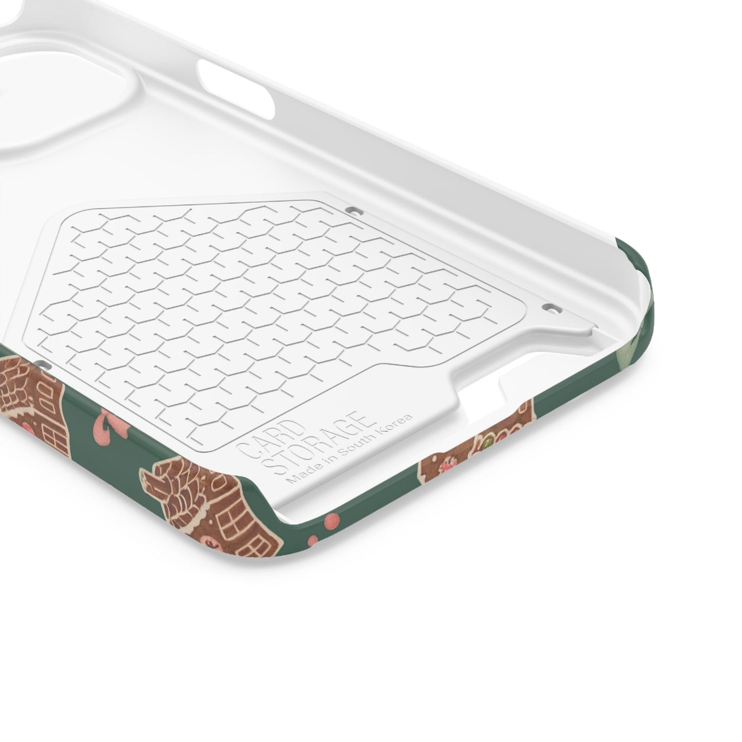 Holiday Gingerbread Phone Case with Card Holder — Festive Green Candy Cane Design