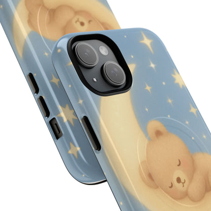 Sleepy Teddy Bear & Stars iPhone Case with MagSafe