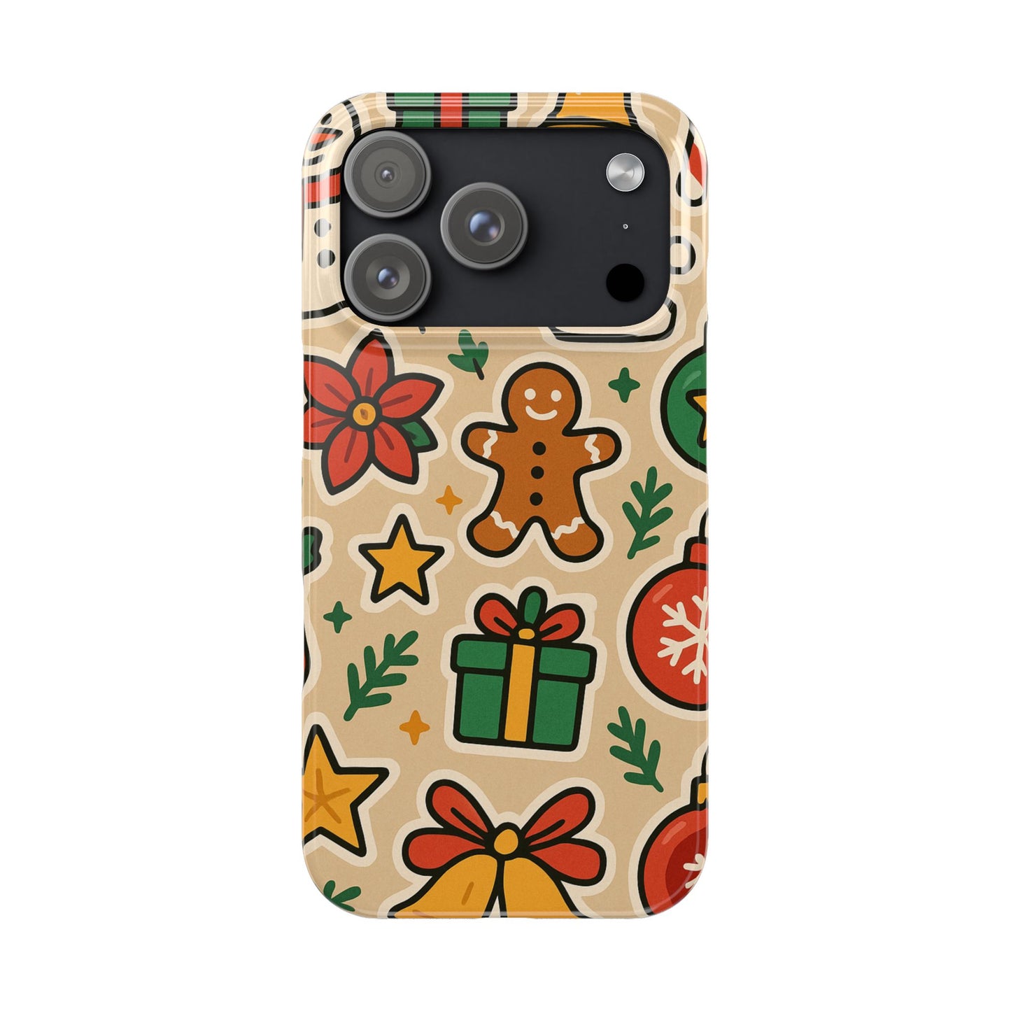 Holiday Pattern Slim iPhone Case — Gingerbread, Santa Hat & Gifts Holiday Design