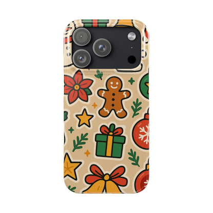Holiday Pattern Slim iPhone Case — Gingerbread, Santa Hat & Gifts Holiday Design