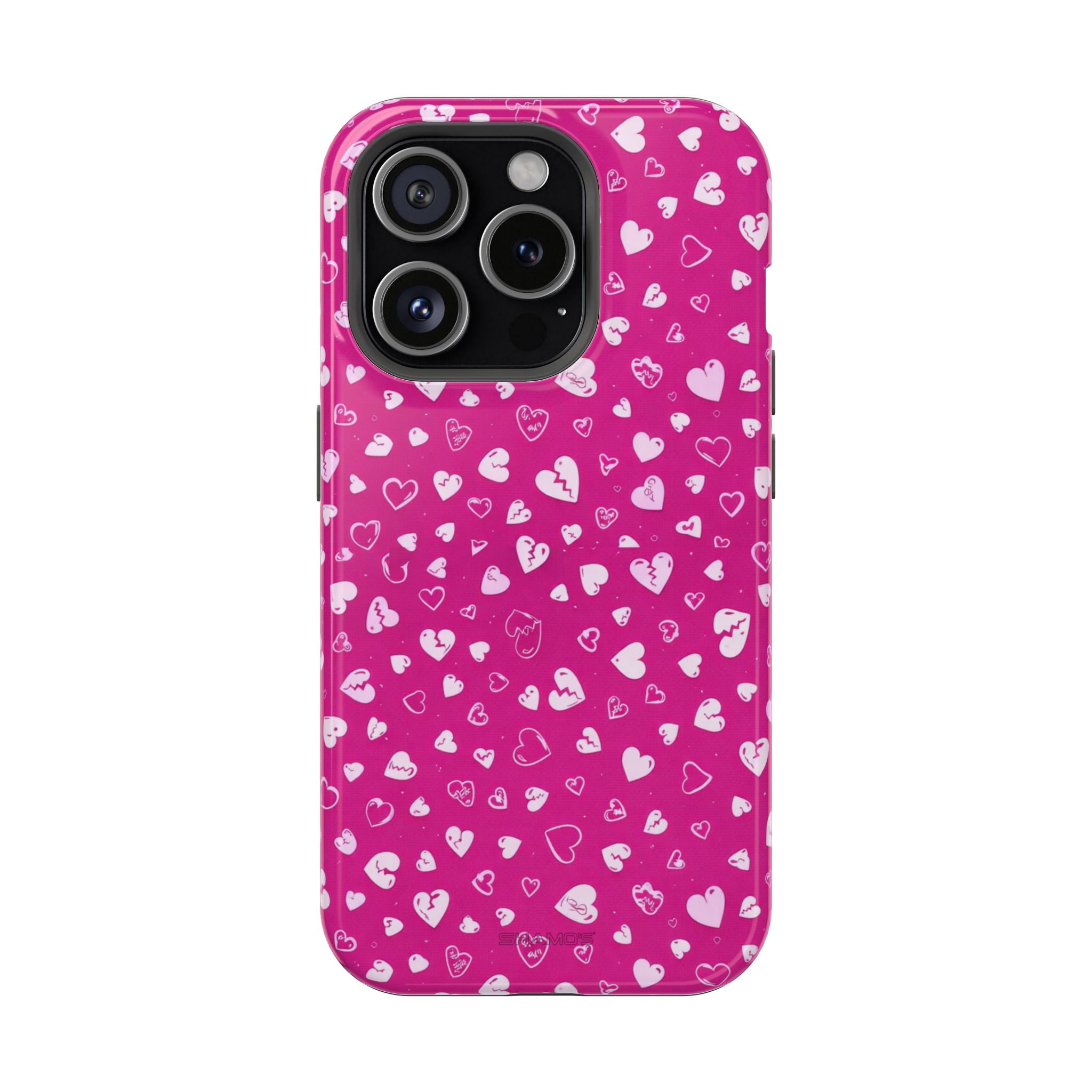 Broken Heart Hot Pink Impact-Resistant iPhone Case | MagSafe - iPhone 15 Pro / Glossy - Shamo's