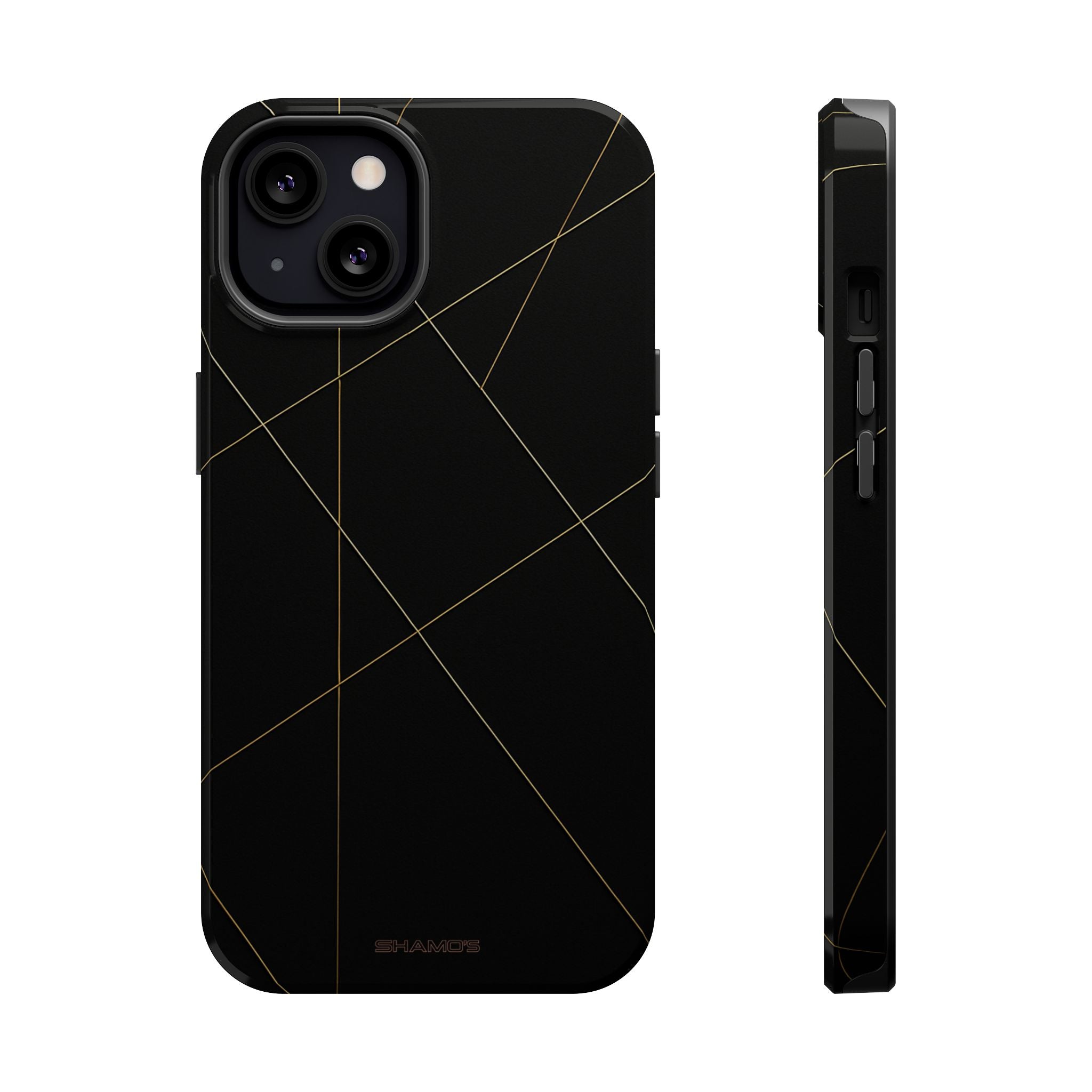 Black phone case with fine intersecting geometric lines