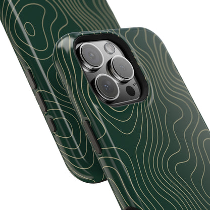 Topographic Green Magnetic Impact-Resistant iPhone Case | MagSafe compatible  Shamo's