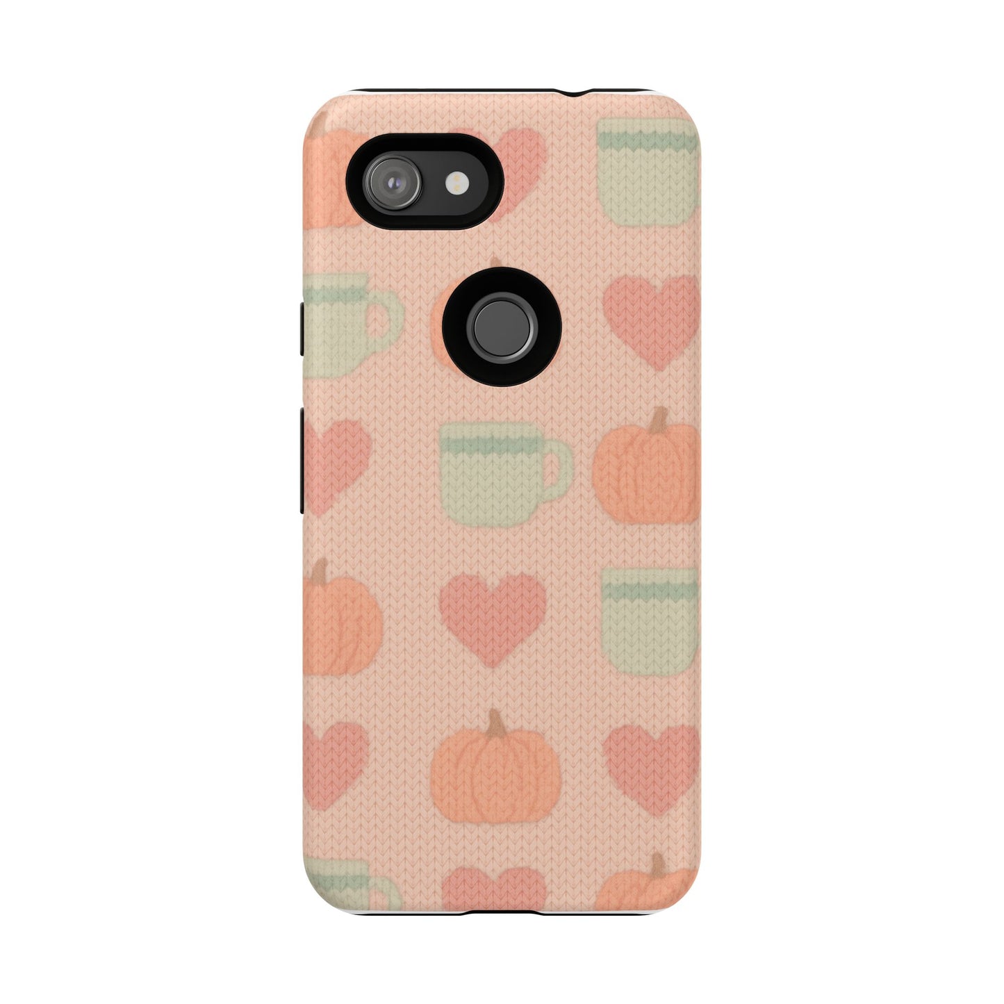 Autumn Cozy iPhone Case – Pumpkin, Heart & Coffee Cup Pattern