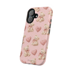 Pink Teddy Hearts Love iPhone Case, Impact-Resistant MagSafe Compatible