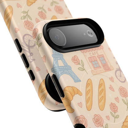 Parisian Bakery iPhone Case — Cute Eiffel Tower, Croissants & Baguette Tough MagSafe Case