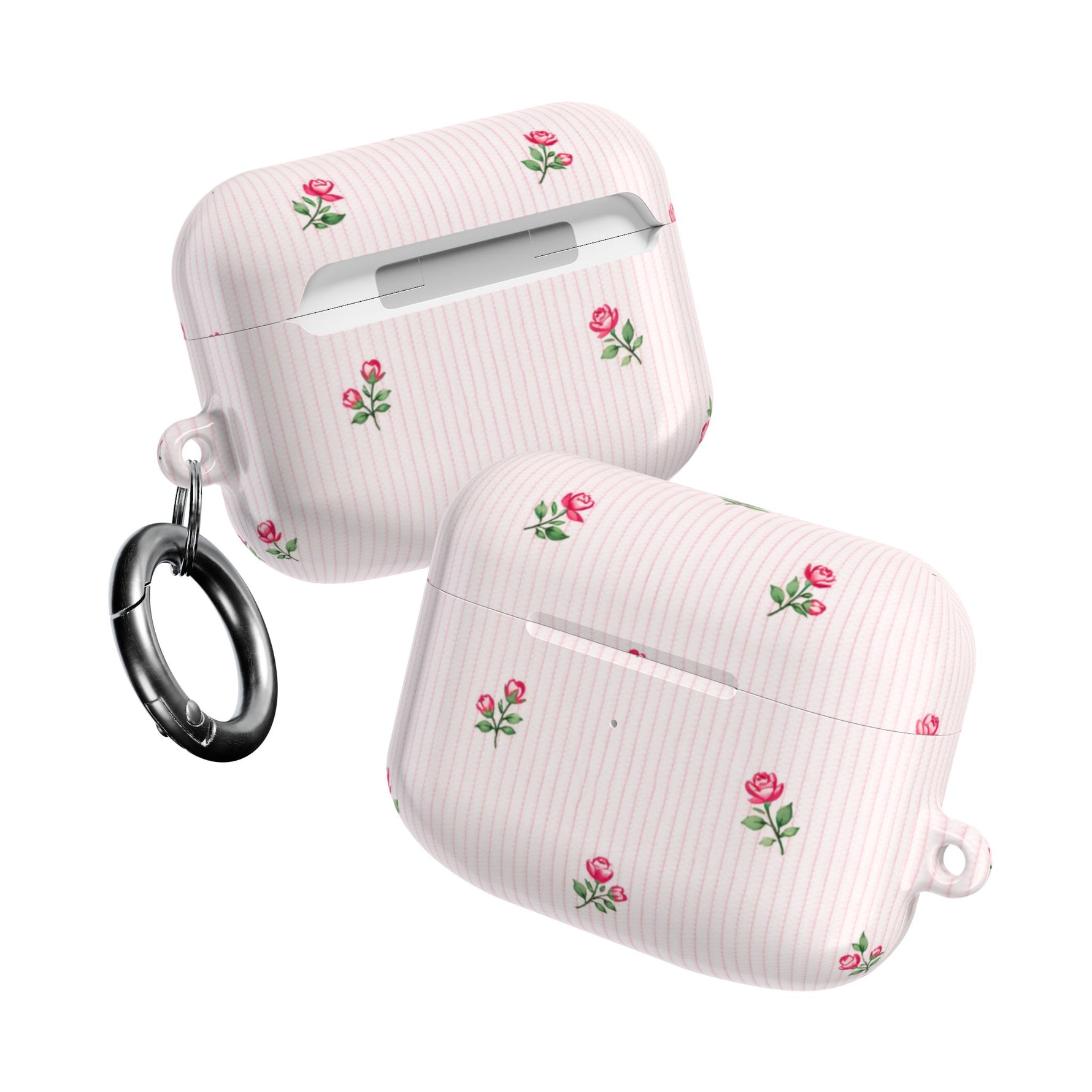 AirPod Case - Pink Striped Floral Rose Protective Cover