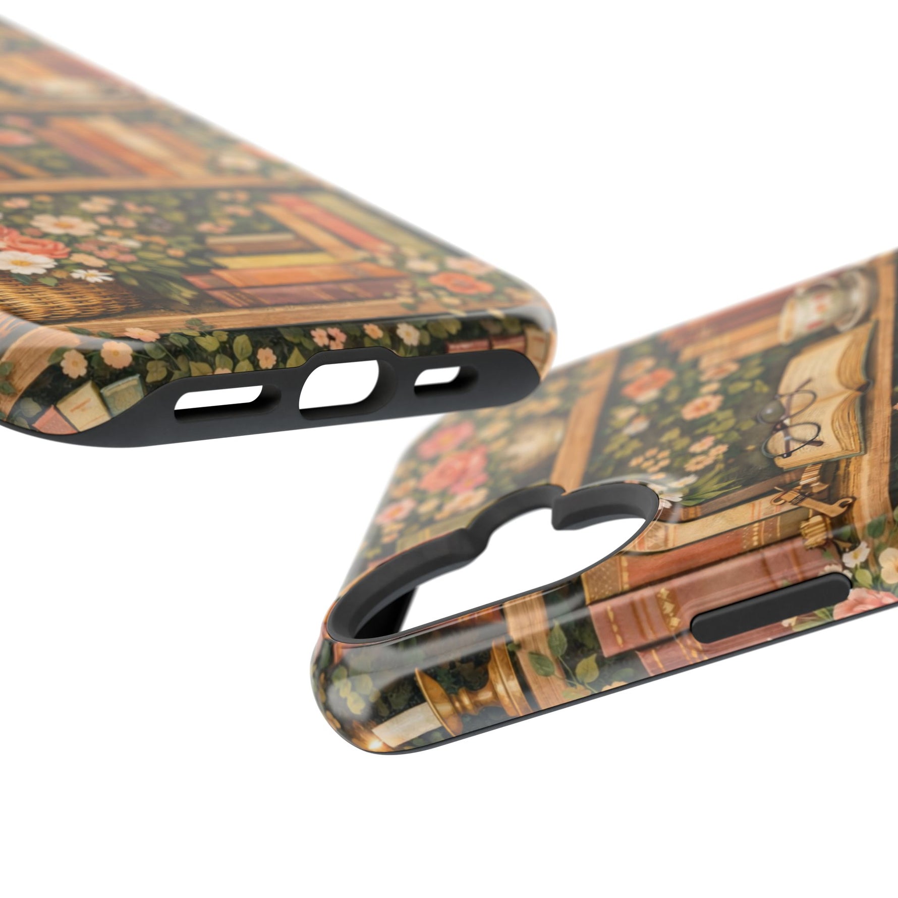 Floral Bookshelf iPhone Case — MagSafe Magnetic, Impact-Resistant