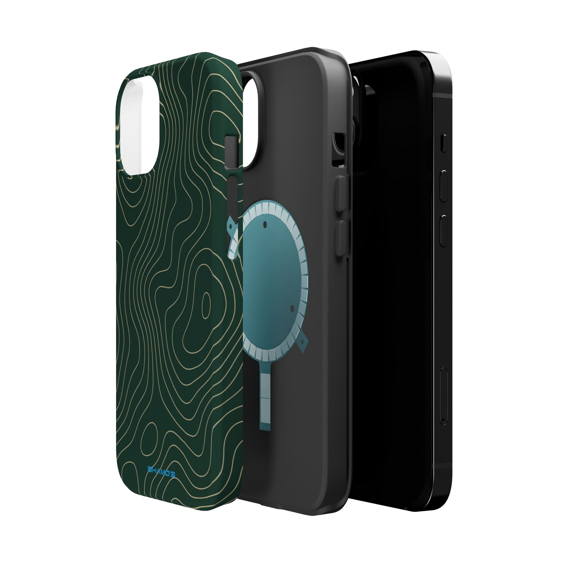 Topographic Green Magnetic Impact-Resistant iPhone Case | MagSafe compatible  Shamo's