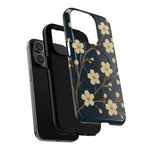 Navy Cherry Blossom Floral iPhone Case - Compatible with MagSafe - Shamo's