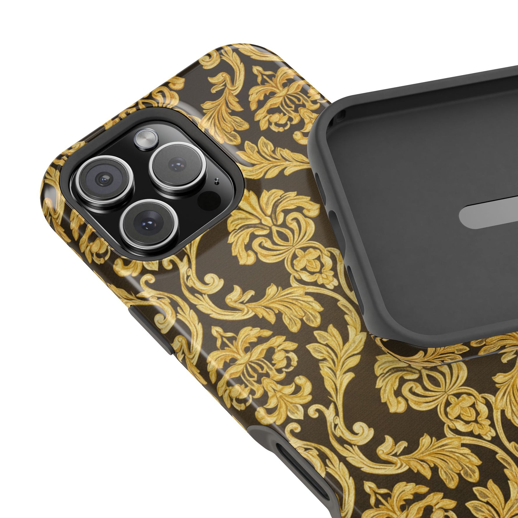 Gold Damask Magnetic Impact-Resistant iPhone Case with MagSafe Compatibility