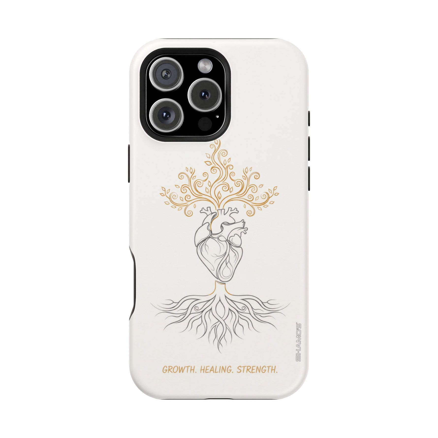 Minimalist Impact-Resistant iPhone Case, Heart Root Illustration ("Growth. Healing. Strength.") MagSafe Compatible - iPhone 16 Pro Max / Matte - Shamo's