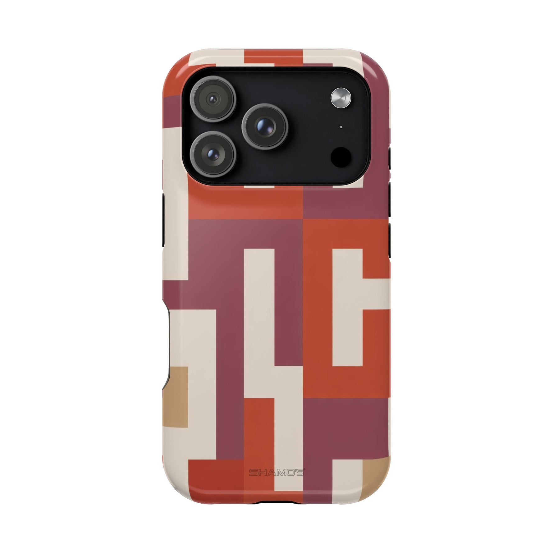 Retro Geometric Magnetic MagSafe Compatible Impact Phone Case — Bold Red & Terracotta Pattern