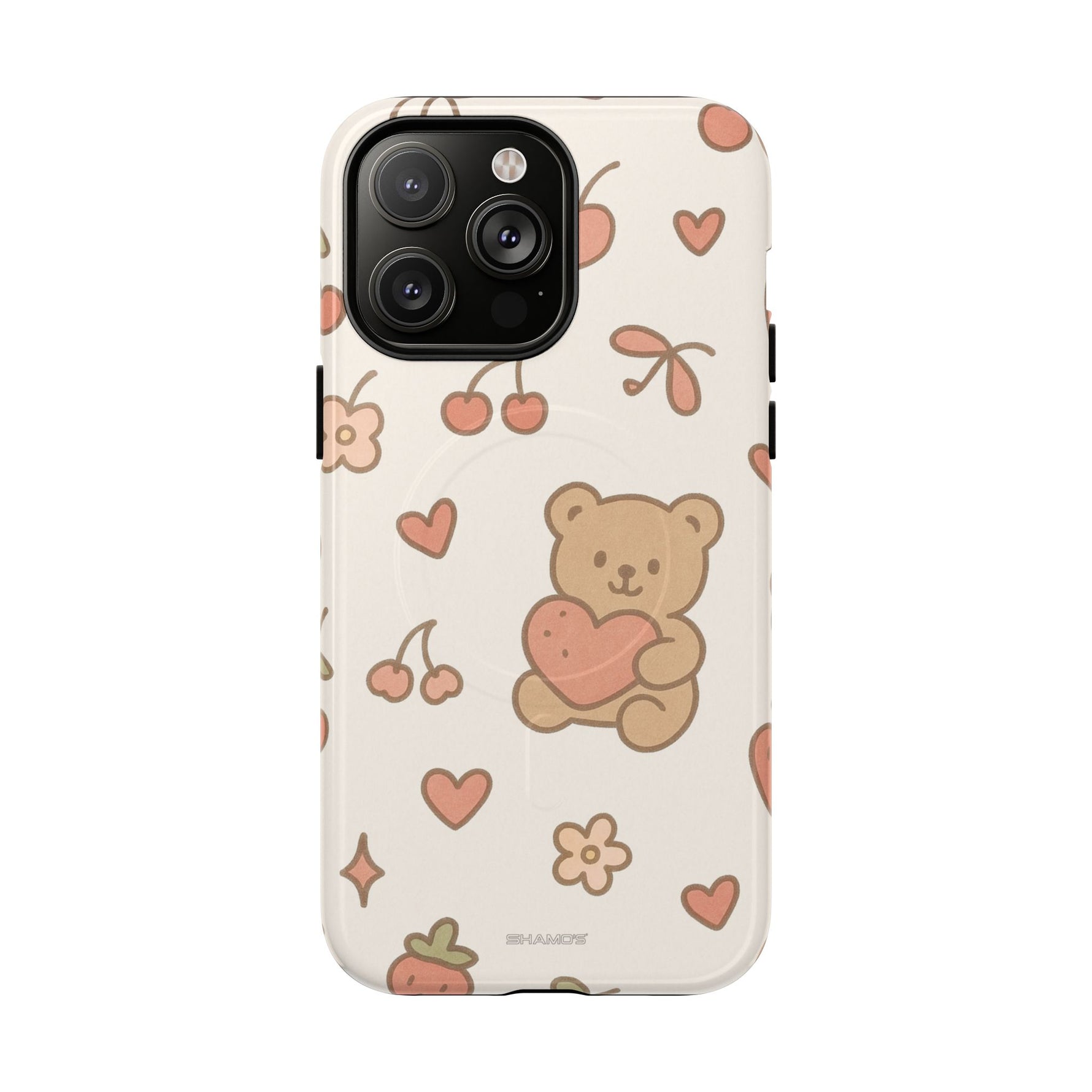 Teddy Berry Cozy Strawberry Pattern iPhone Case with MagSafe