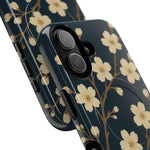Navy Cherry Blossom Floral iPhone Case - Compatible with MagSafe - Shamo's