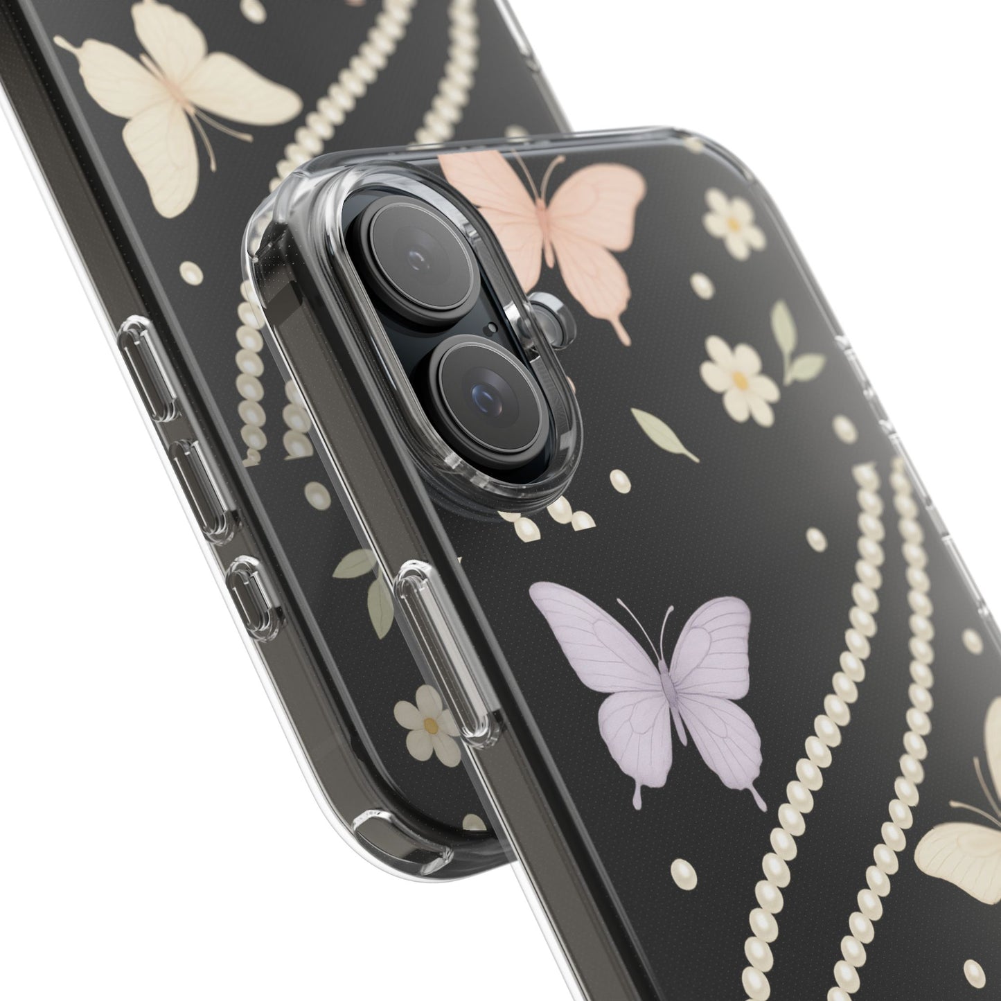 Butterfly Pearl Impact-Resistant Clear iPhone Case