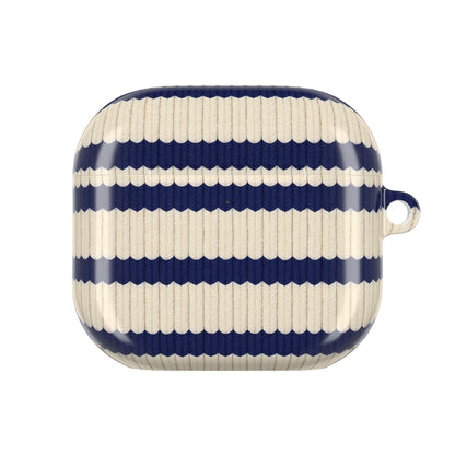 Striped Ribbed AirPod Case — Navy & Cream Retro Coastal Cover