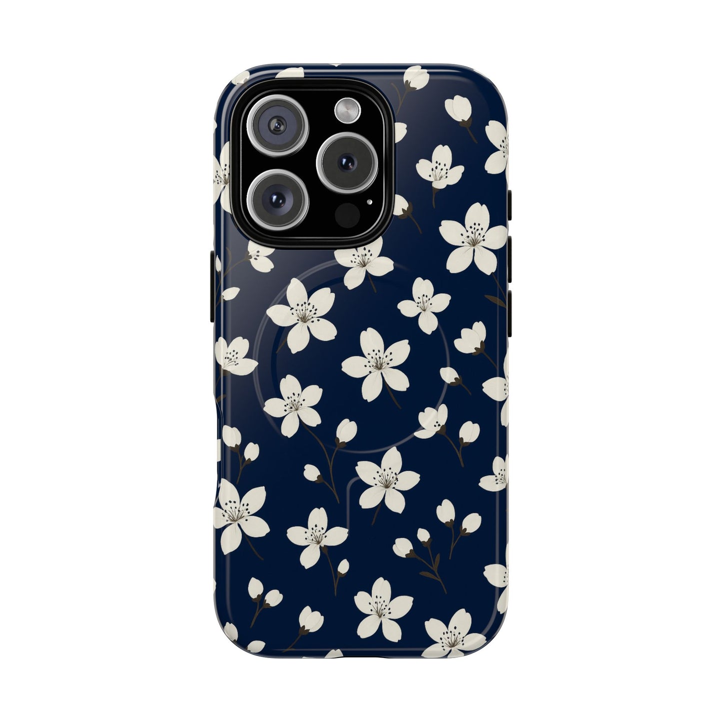Navy Blossom Floral iPhone Case | MagSafe