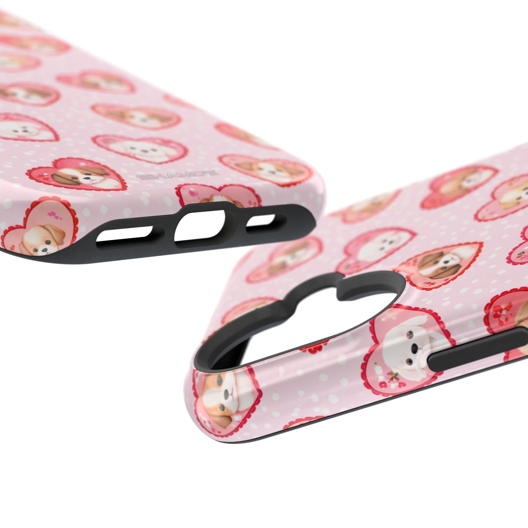 Pink Puppy Heart Pattern MagSafe Impact-Resistant iPhone Case, Valentine Phone Cover