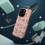 Pink Teddy Hearts Love iPhone Case, Impact-Resistant MagSafe Compatible