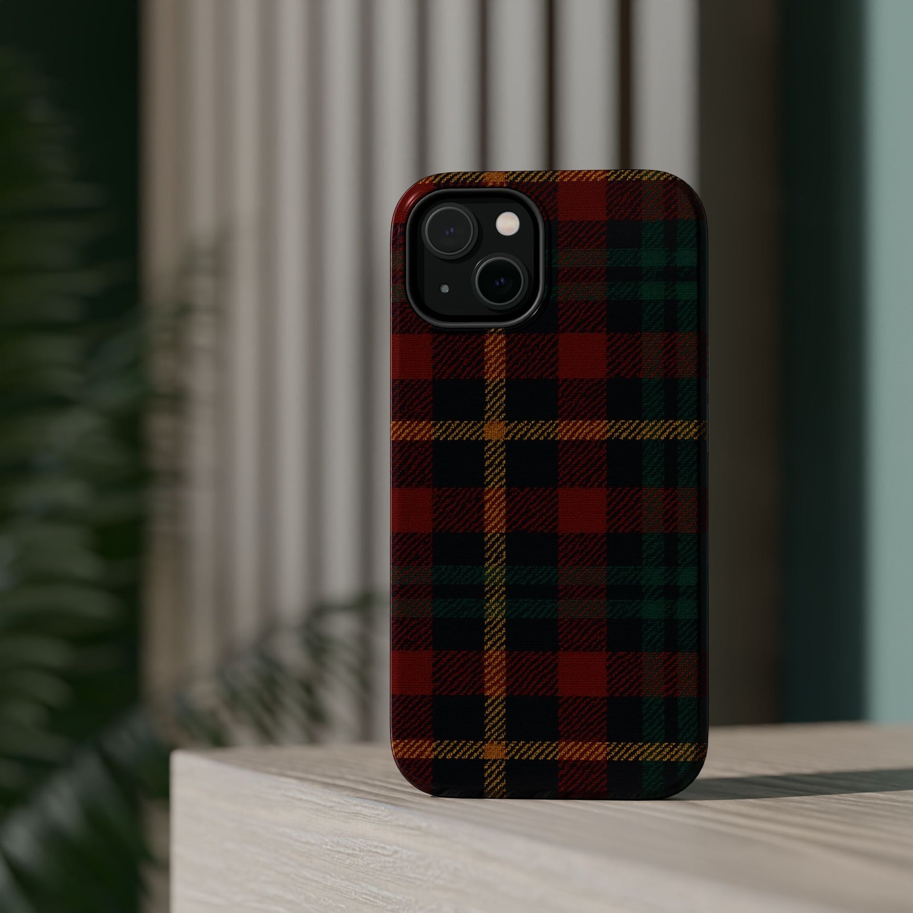 Plaid Impact-Resistant iPhone Case — Red Green Tartan Holiday Theme with MagSafe  Shamo's