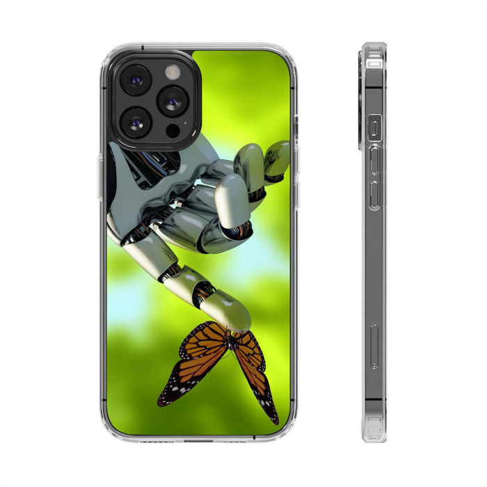 Clear Cases for iPhone 14 Series with Robotic hand and Butterfly.