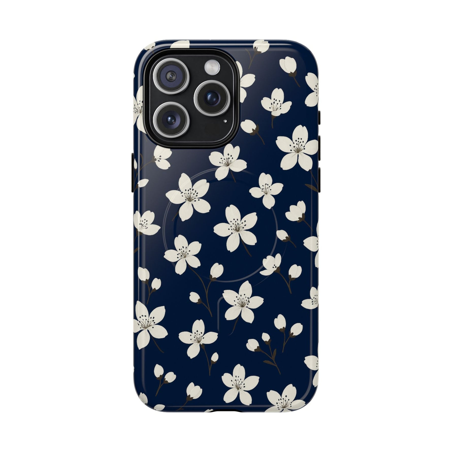 Navy Blossom Floral iPhone Case | MagSafe  Shamo's iPhone 15 Pro Max / Glossy