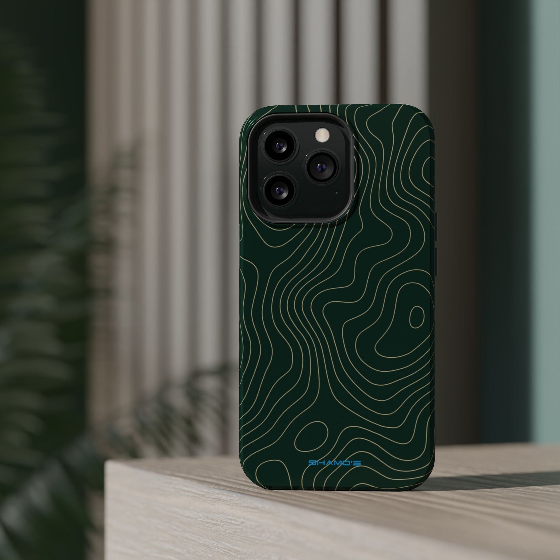 Topographic Green Magnetic Impact-Resistant iPhone Case | MagSafe compatible  Shamo's