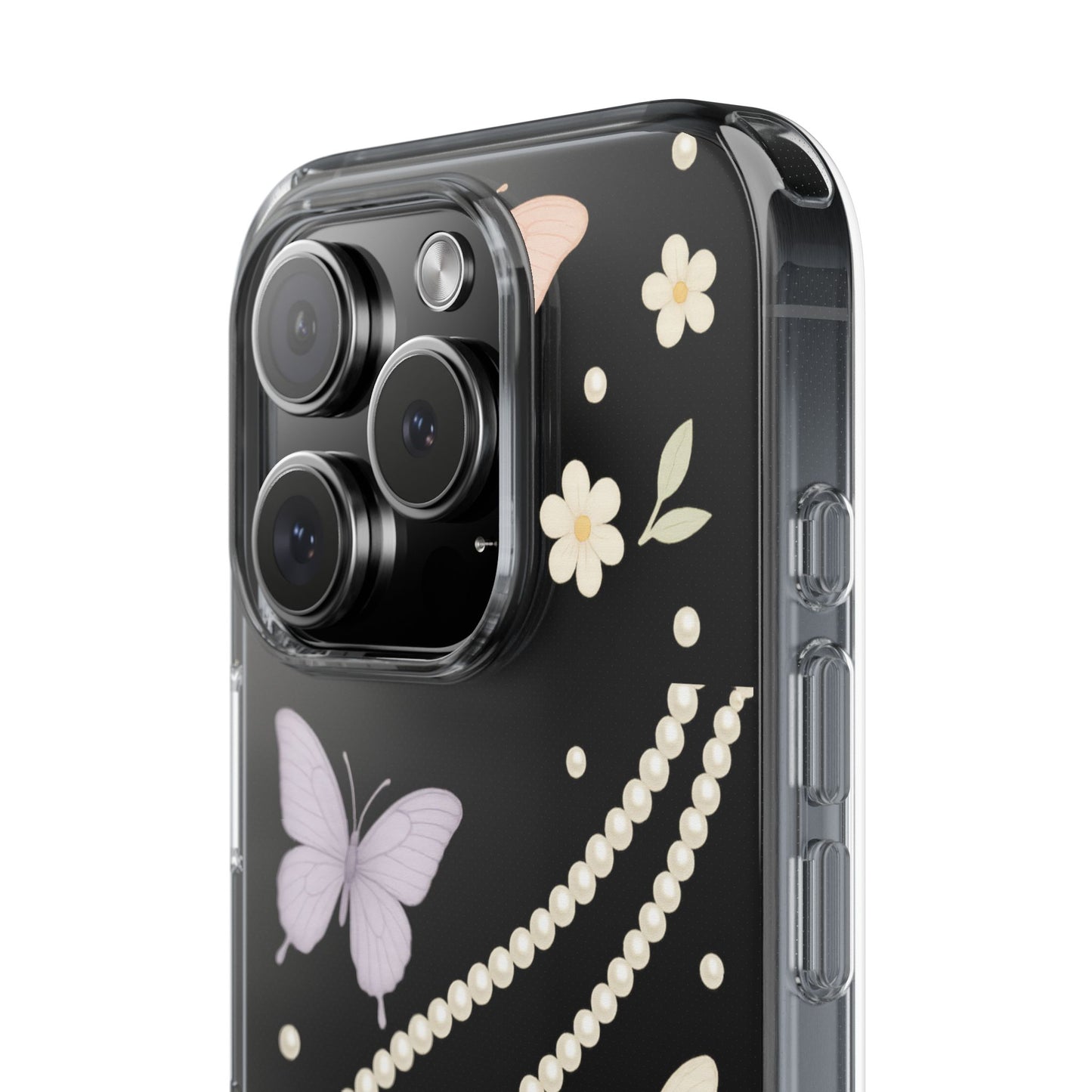 Butterfly Pearl Impact-Resistant Clear iPhone Case