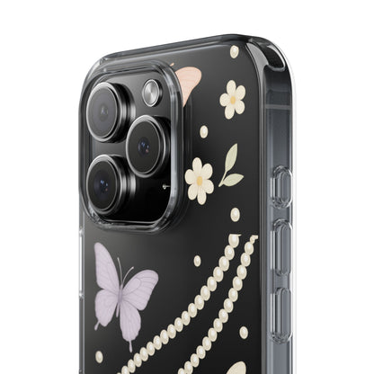 Butterfly Pearl Impact-Resistant Clear iPhone Case