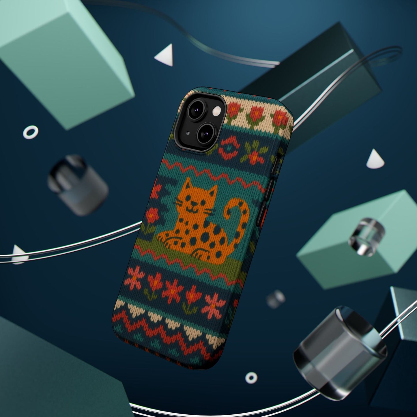 Cozy Knit Leopard Pattern Sweater Holiday Theme iPhone Case with MagSafe compatibility