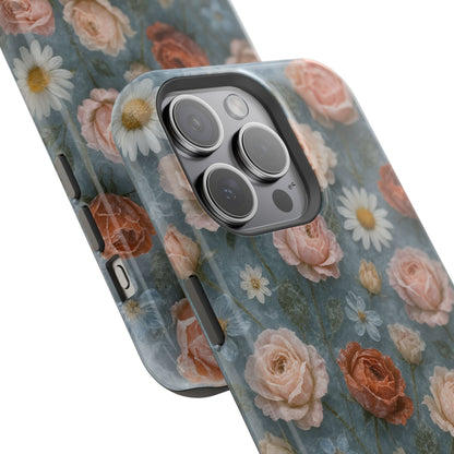 Frozen Floral Vintage Roses & Daisies iPhone Case with MagSafe compatibility  Shamo's