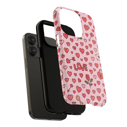 Pink Love Hearts Pattern Tough iPhone Case (MagSafe compatible)