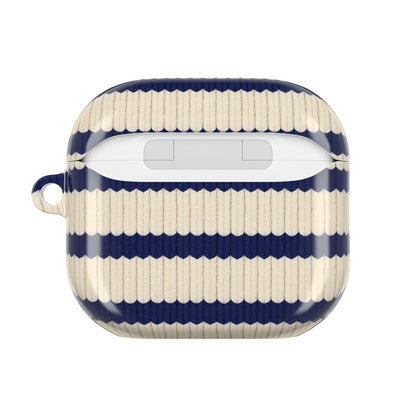 Striped Ribbed AirPod Case — Navy & Cream Retro Coastal Cover
