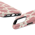 Rose Cowprint – Pink Cow Print MagSafe Phone Case, glossy square triple-camera Pro model, port openings and edge details
