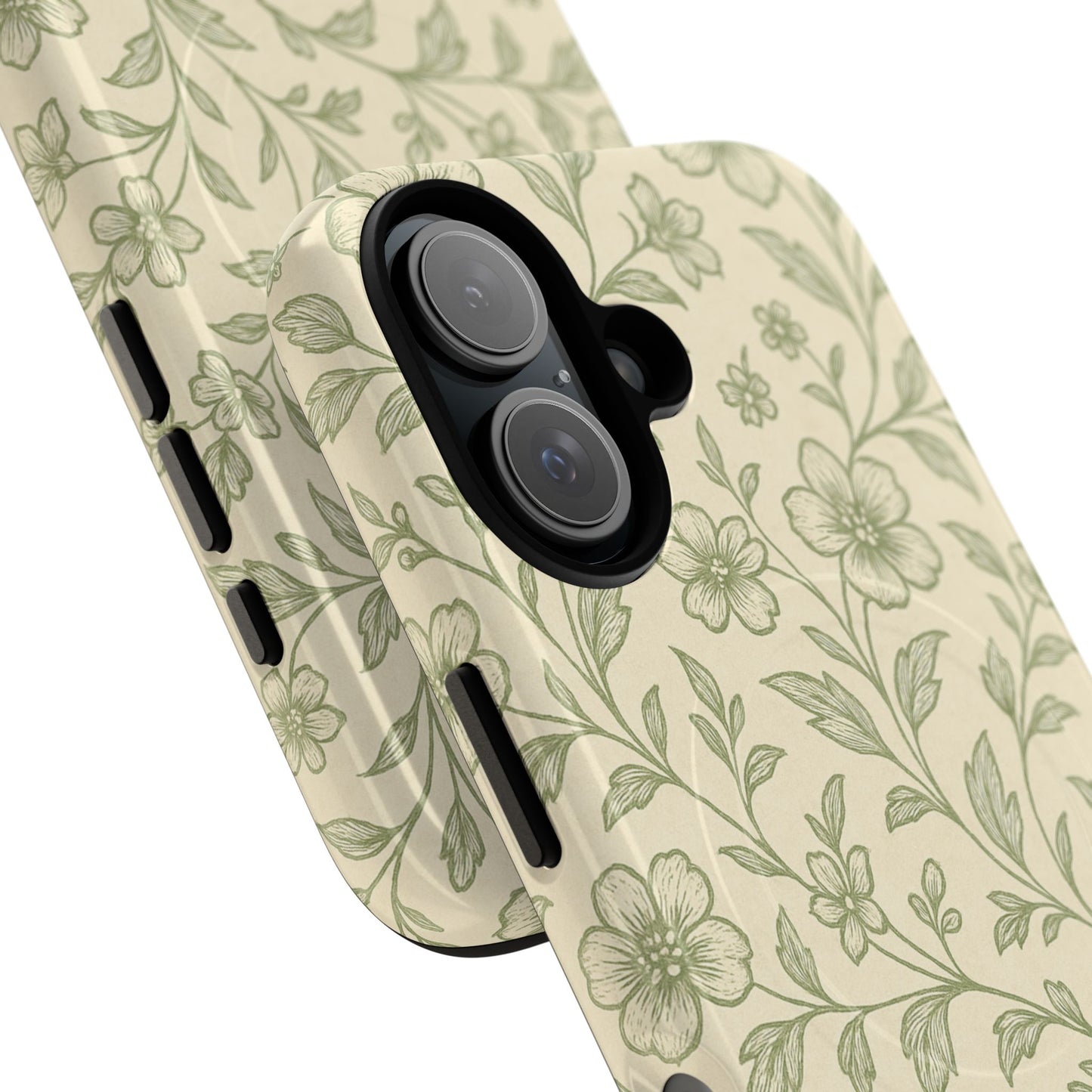 Sage Green Vintage Floral Pattern iPhone Case | MagSafe Compatible