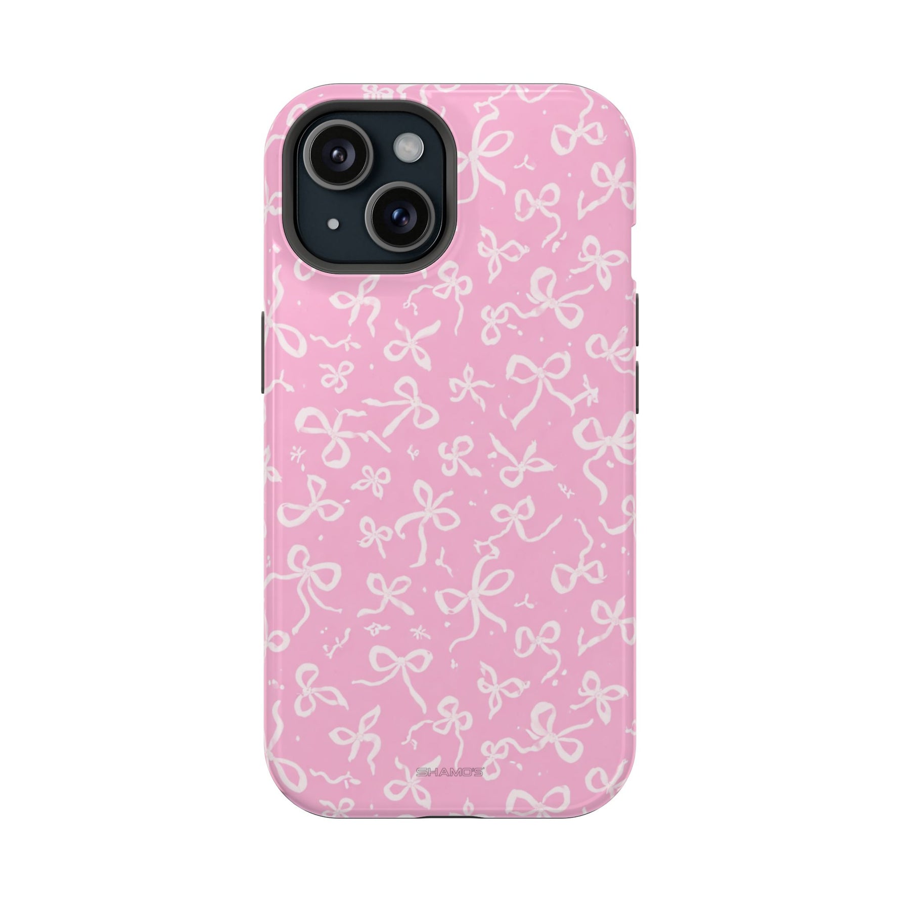 Pink Bow Pattern Impact-Resistant iPhone Case | MagSafe