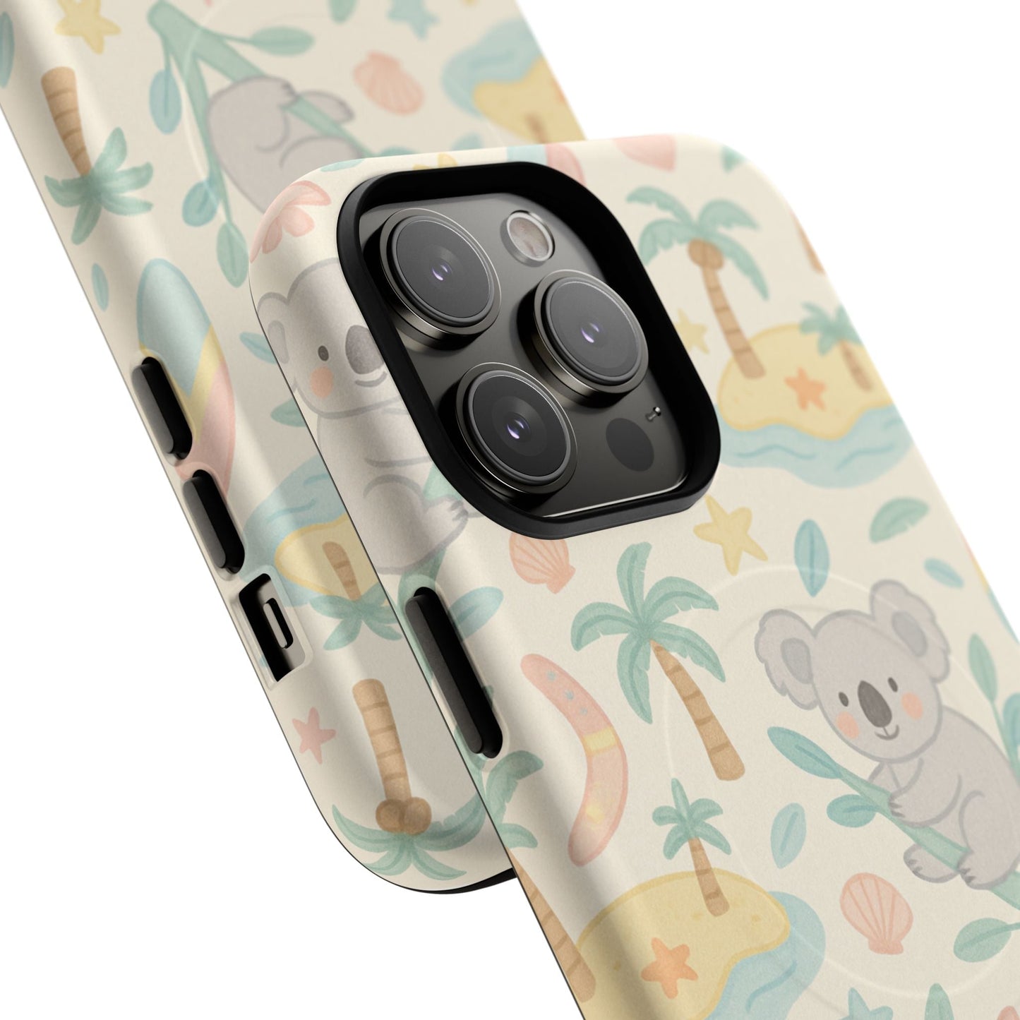 Australia Hand-Drawn Koala Beach iPhone Case — Cute Tropical Palm & Surf Print | with MagSafe