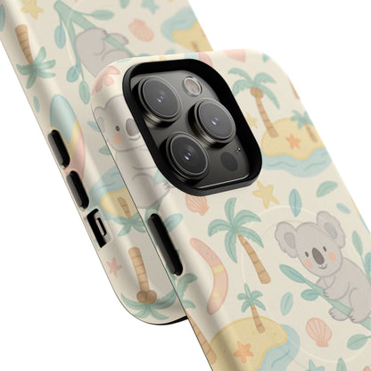 Australia Hand-Drawn Koala Beach iPhone Case — Cute Tropical Palm & Surf Print | with MagSafe