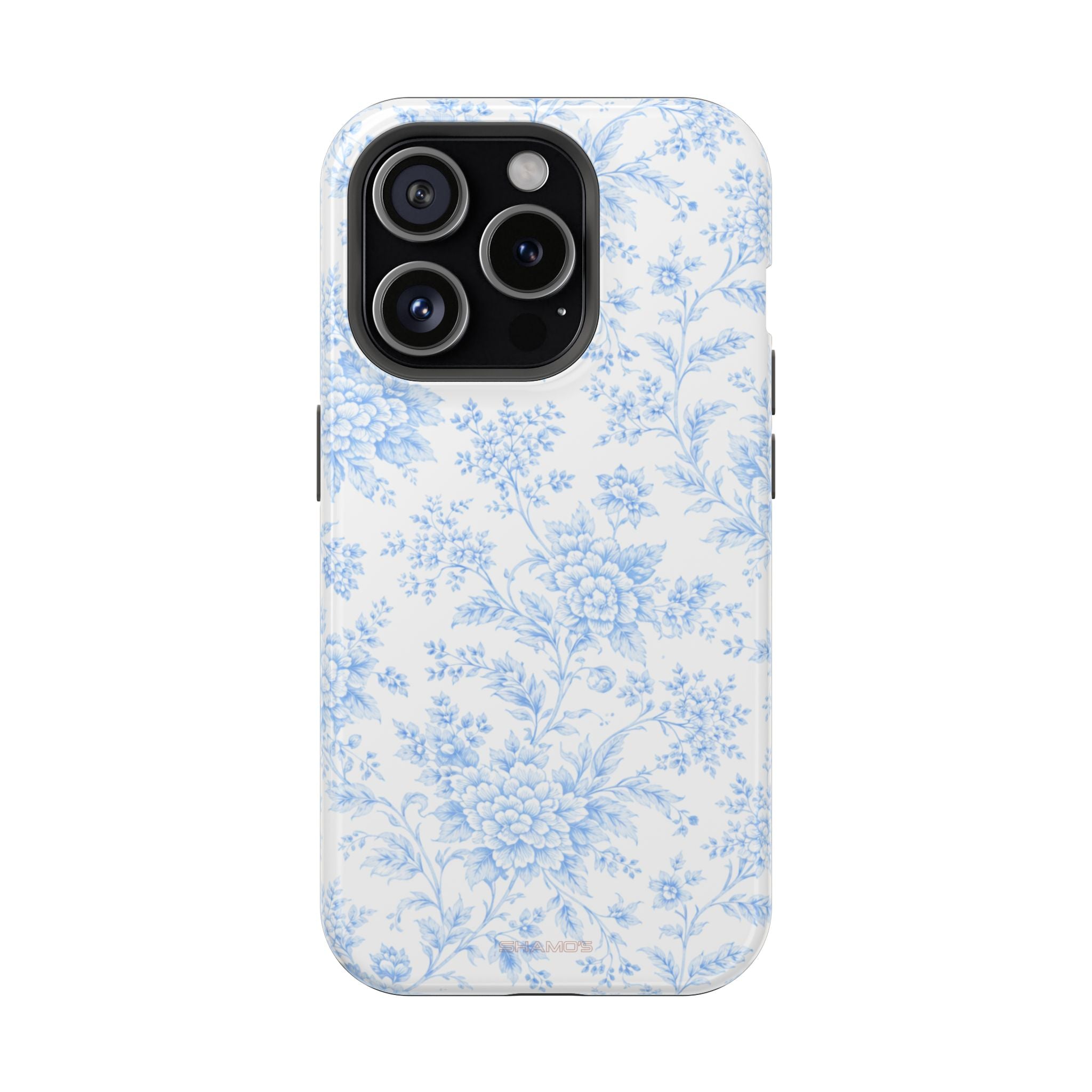 Preppy Look Blue Floral Impact-Resistant Phone Case and MagSafe Compatible - iPhone 15 Pro / Glossy - Shamo's