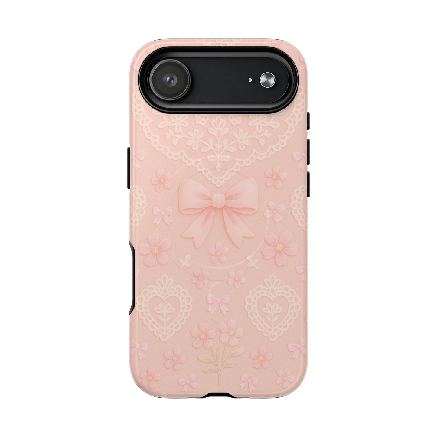 Balletcore Pink Floral Lace iPhone Case with Bow | Works with MagSafe