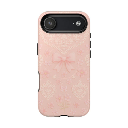 Balletcore Pink Floral Lace iPhone Case with Bow | Works with MagSafe