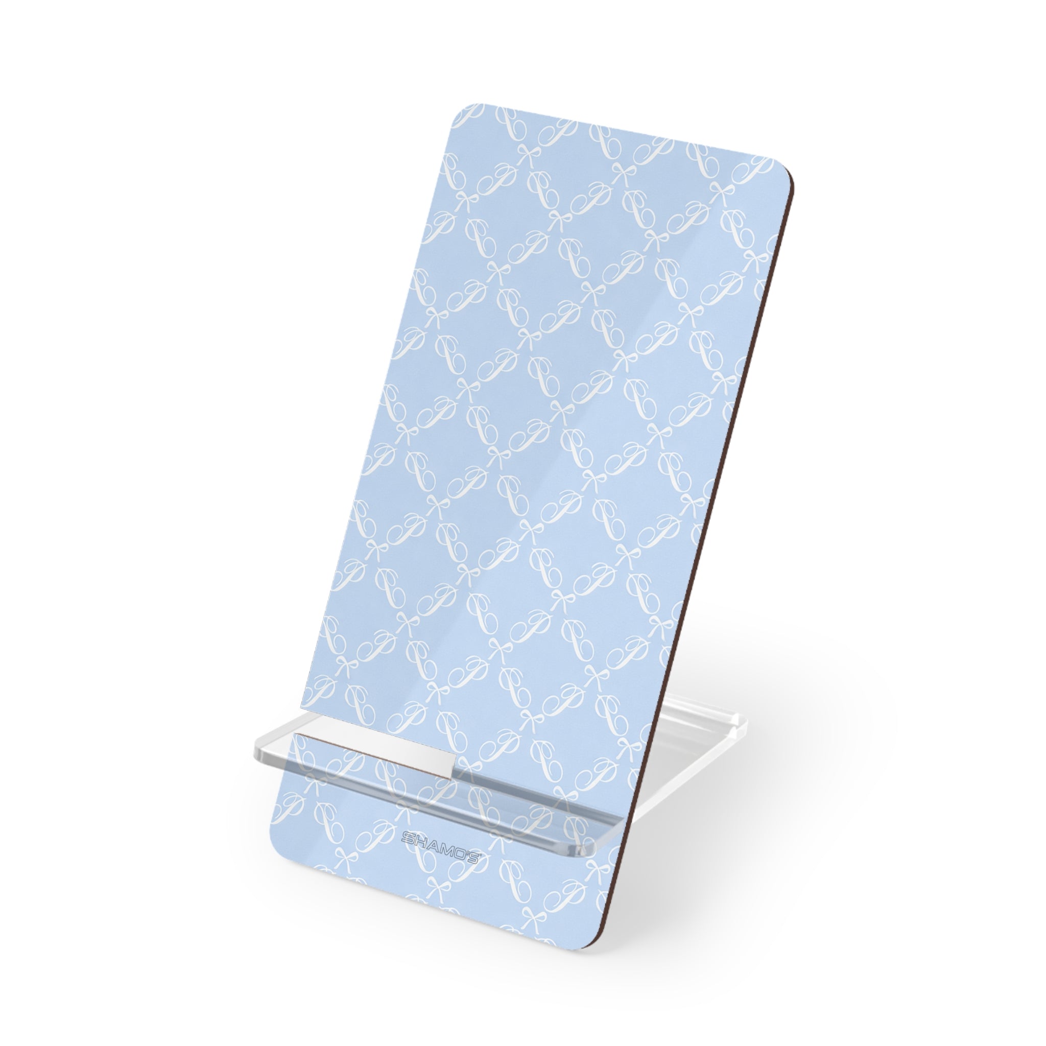 Phone Stand — Light Blue Nautical Bow Pattern Mobile Display Stand
