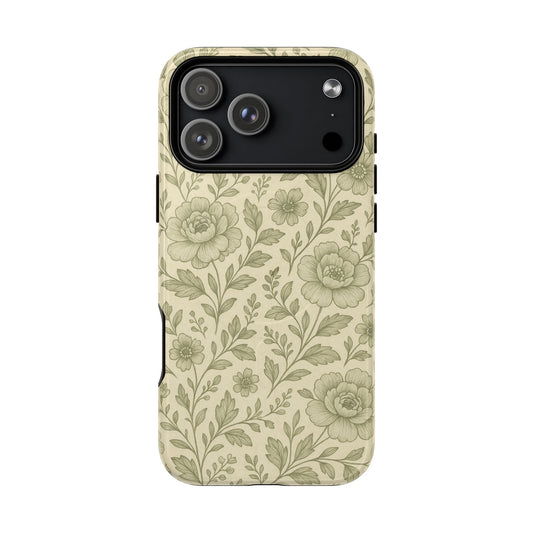 Sage Pattern Vintage Floral iPhone Case | Compatible with MagSafe