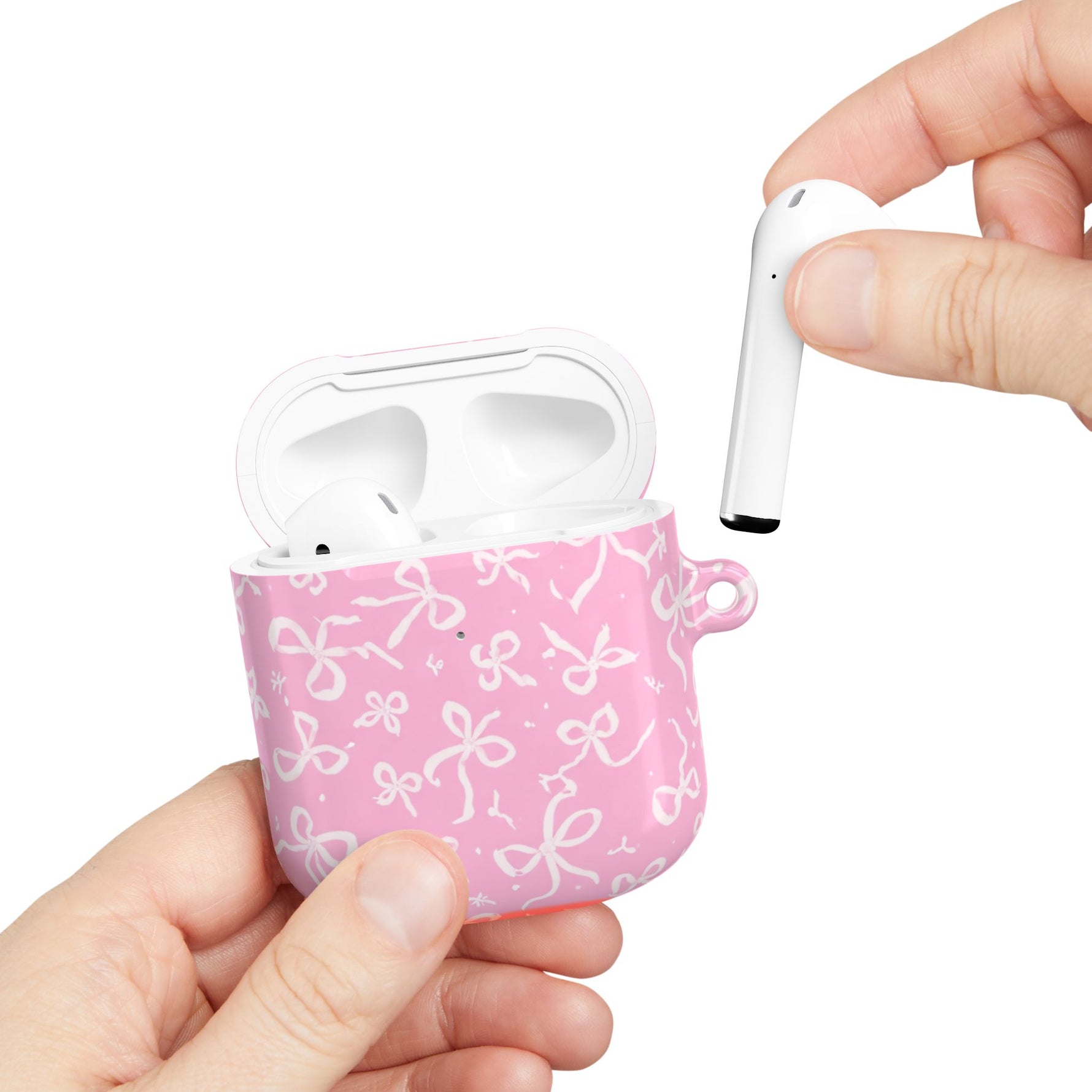 Pink Bow Pattern AirPod Case — Cute Floral Bow Protective Case