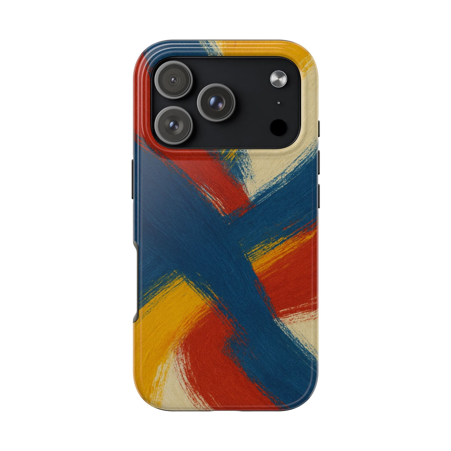 Abstract Brushstroke Tough Phone Case — Colorful Red, Blue & Yellow Protective Cover  Shamo's iPhone 17 Pro
